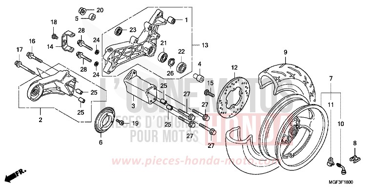ROUE ARRIERE de SILVER WING SWORD SILVER METALLIC (NHA95) de 2011